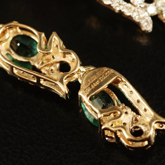 $9500 / OSCAR FRIEDMAN / 3.49 CT Diamond & Colombian Emerald Earrings / 14K - Picture 5 of 5